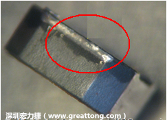 使用錫(Sn)鍍層的電源電感器(Power Inductors)，經(jīng)過推力測試后，其焊點(diǎn)還保留在零件的端點(diǎn)上，所以推力比較高。